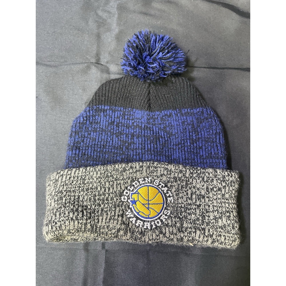 Hardwood Classics Golden State Warriors Winter Pom Hat Gray Black Blue Heathered